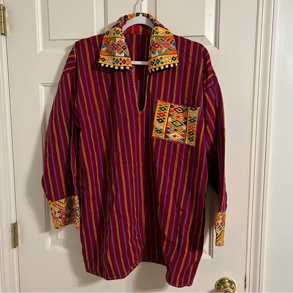 Other - MULTI COLOR 3/4 SLEEVE COLLARED V NECK OVERSIZED DASHIKI EMBROIDERED TOP